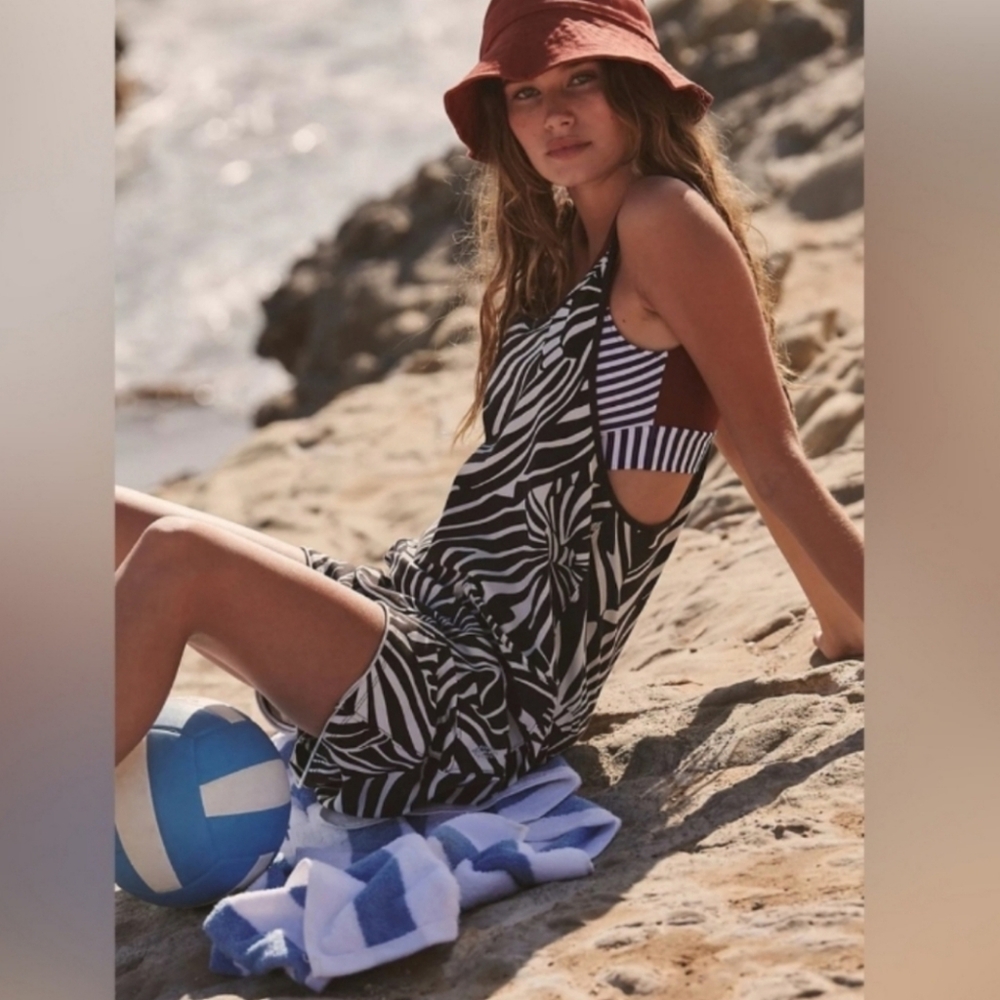 Free People Black and White Zebra Print Jumpsuit